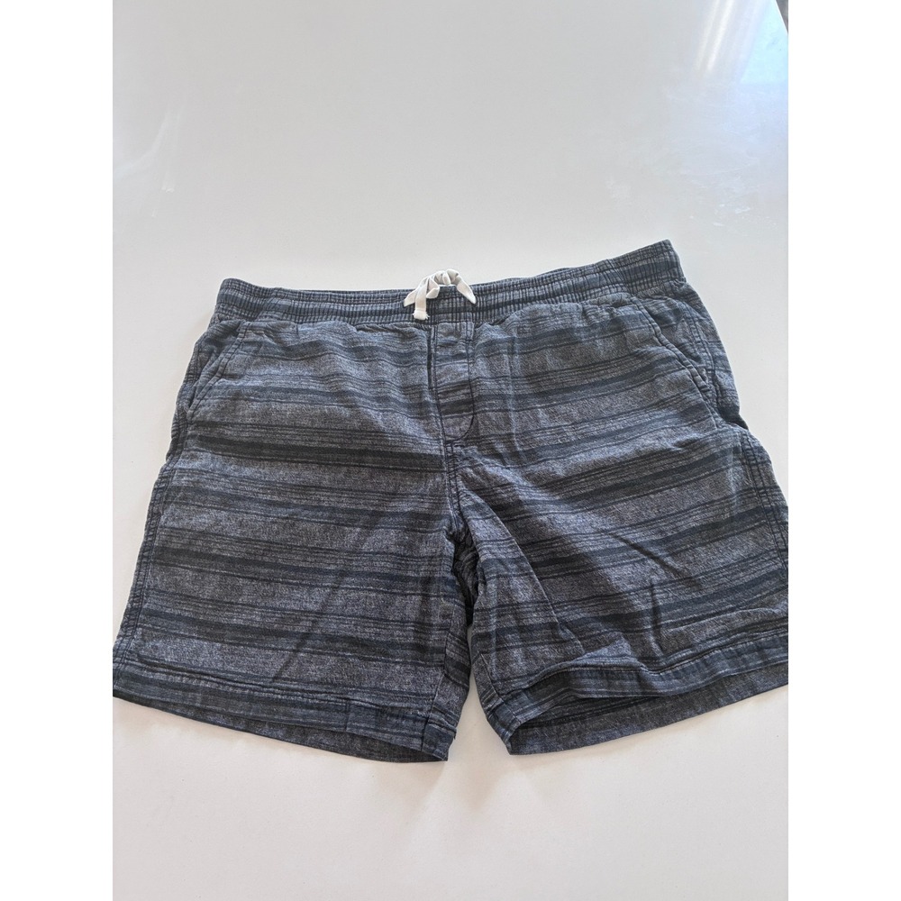 Old Navy Mens XL Grey Striped Linen Blend Elastic Waist Drawstring Casual Shorts